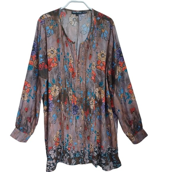 Tolani Tunic Dress Pleat Front Long Sleeve Blouse Soft Modal Womens size Medium - Picture 1 of 11
